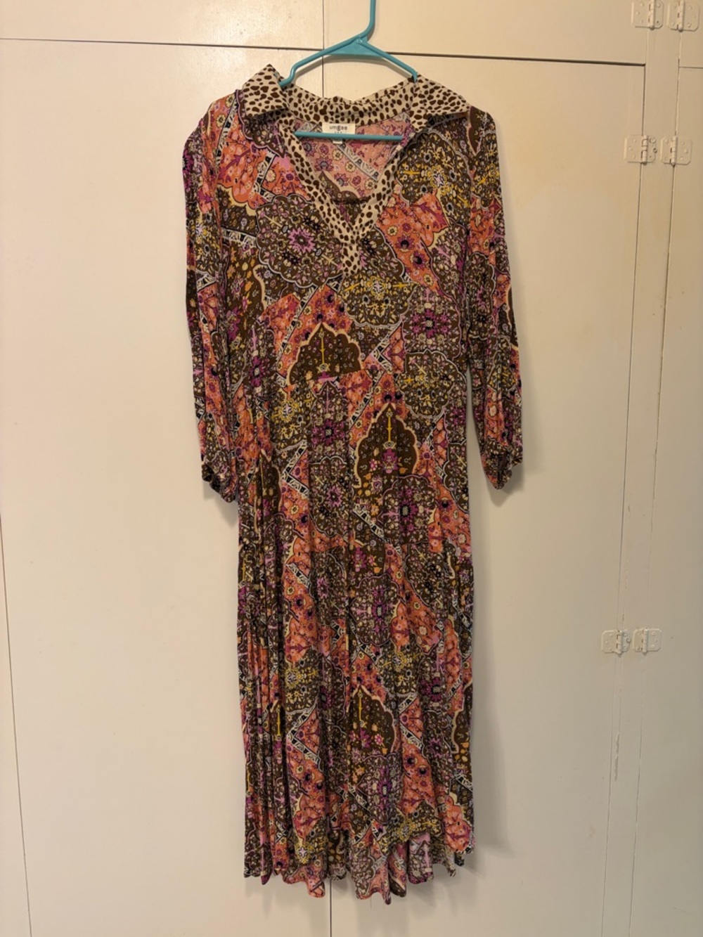 Umgee Multicolor Long Sleeve Boho Midi Dress